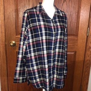 JACHS Girlfriend Navy Plaid Button Down Shirt
